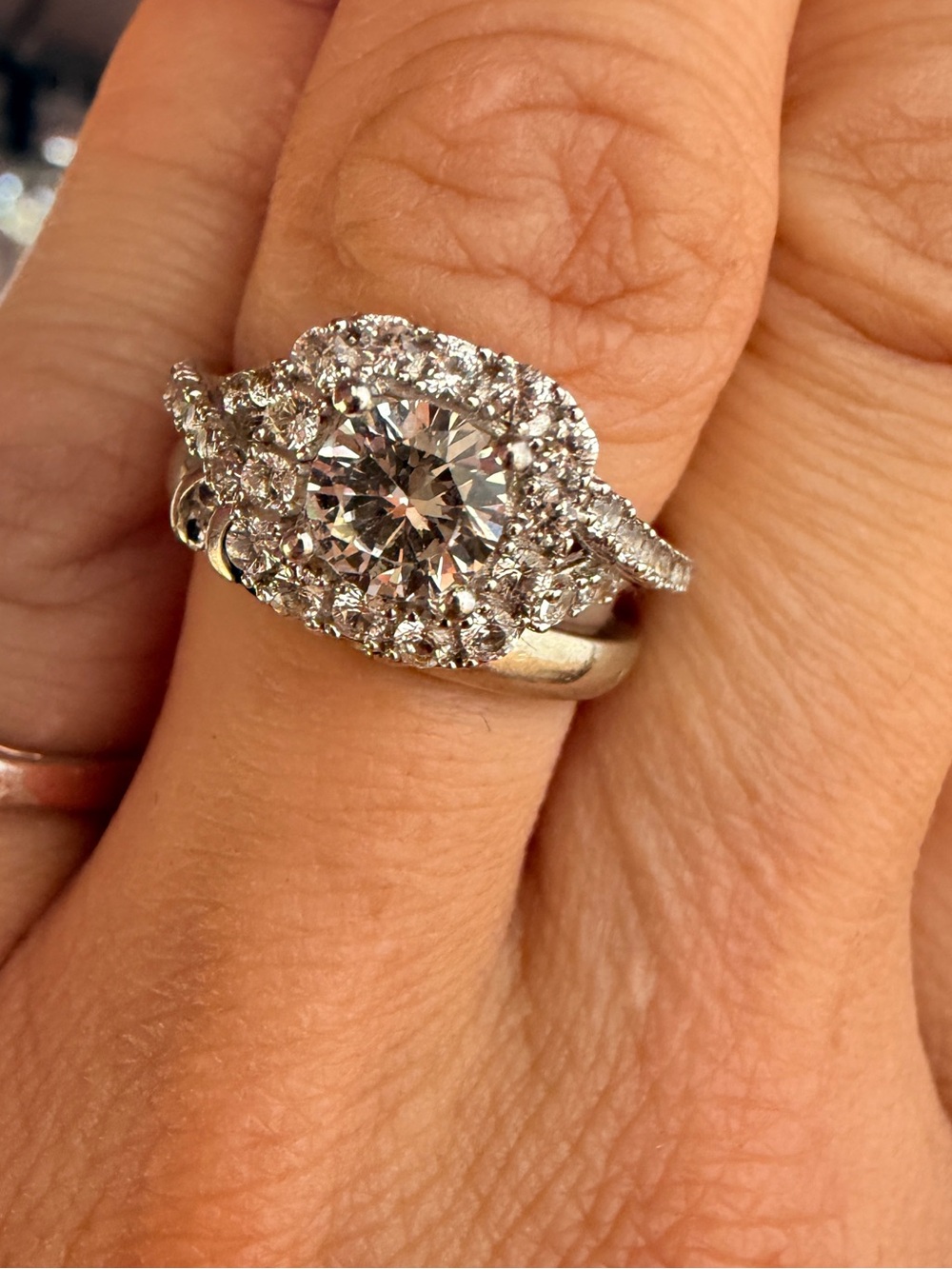 Vintage Diamond Halo Ring Sz7 PT&925